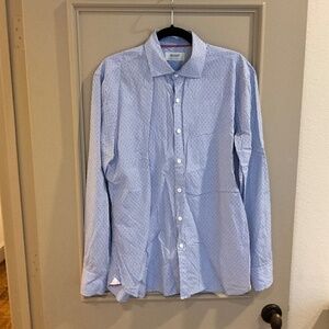 BOGGI 100% Cotton Button Down Long Sleeve Blue White Check Oxford Shirt Large